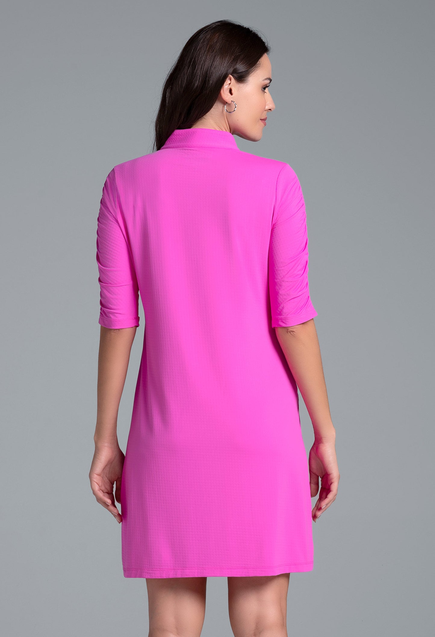 Solid Ruched Elbow Sleeve Dress - 40000