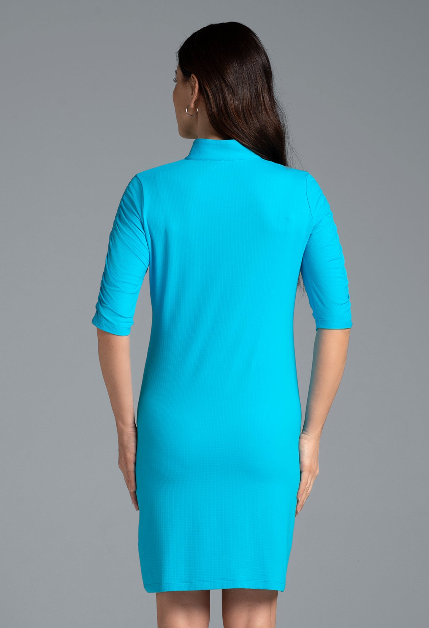 Solid Ruched Elbow Sleeve Dress - 40000