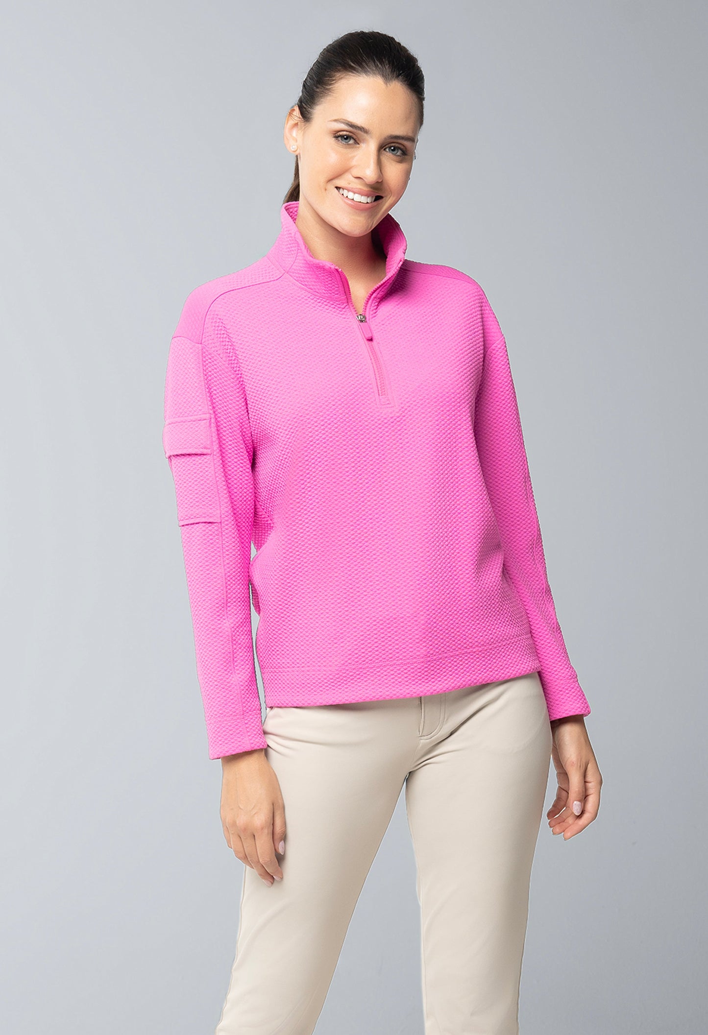 Solid Popcorn Stitch 1/4 Zip Pullover - 42000